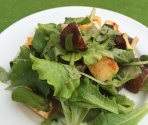 Blattsalat mit Champignons und Grillkäse