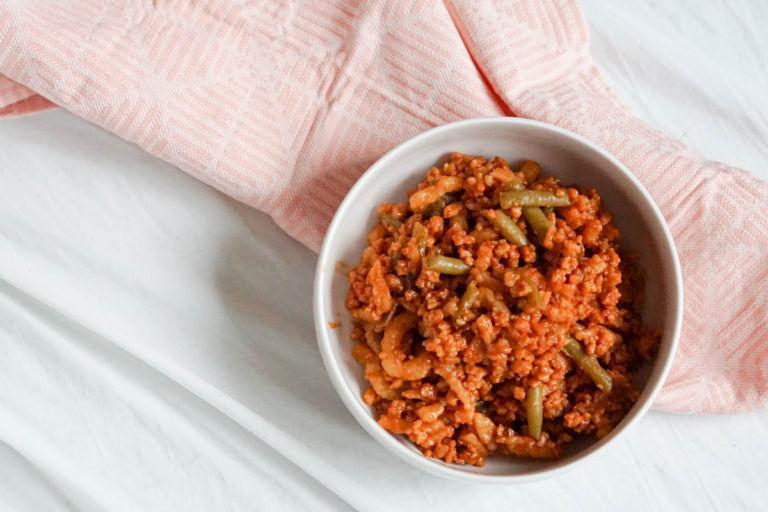 Spätzletopf mit Sojaschnetzel &amp; grünen Bohnen » Caros Küche