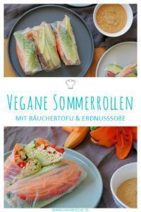 Vegane Sommerrollen mit Räuchertofu, Salat & Mienudeln, dazu Erdnusssoße