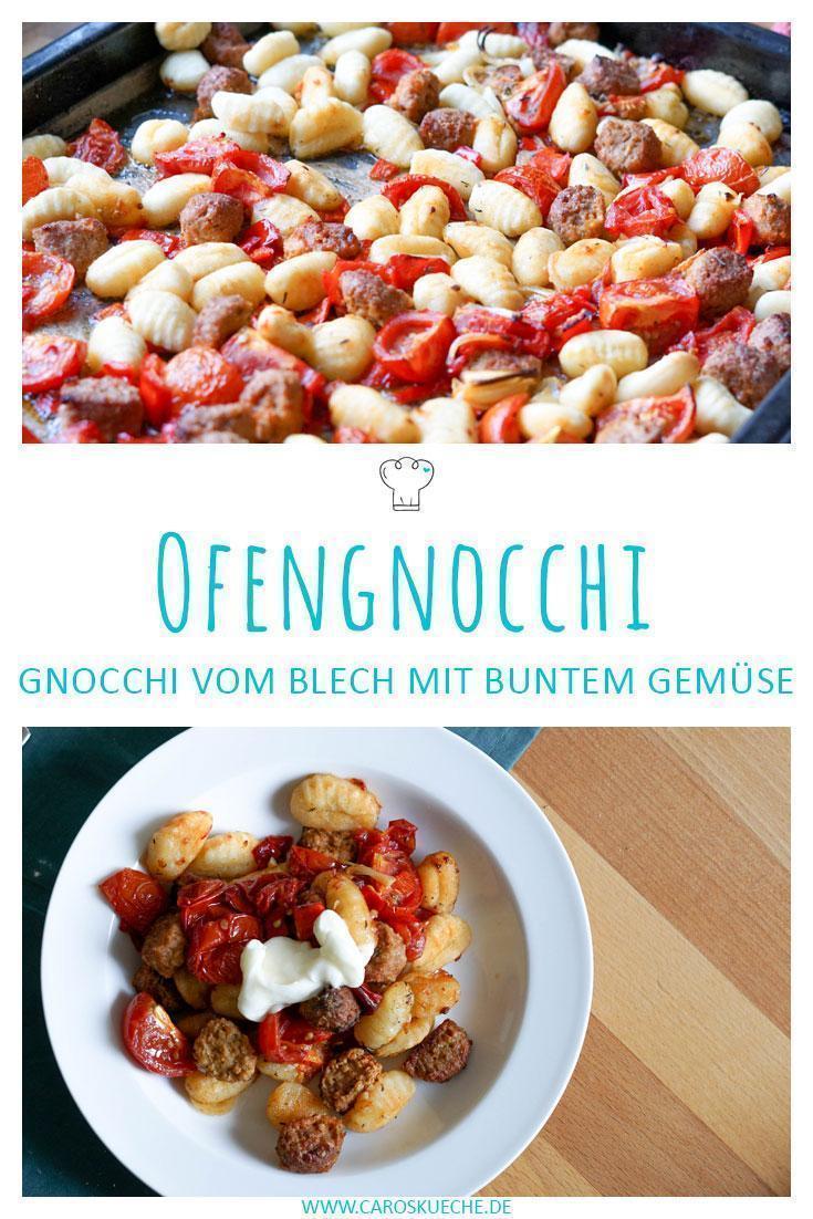 Vegane Gnocchi vom Blech mit buntem Gemüse & Würstchen