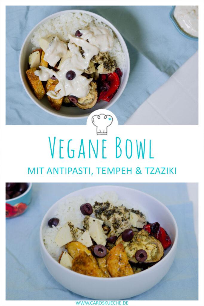 Vegane Antipasti-Bowl mit Tempeh & Tzaziki: Rezept